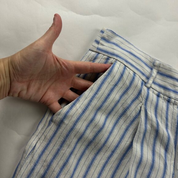 PETITE Loft Blue Striped Linen Blend Wide Leg Summer Trouser 6P - Picture 3 of 8